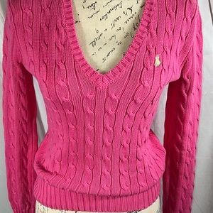 Vintage Pink Ralph Lauren Sport Blue Tag Cable Knit Sweater Size M